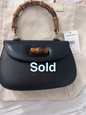 Gucci Black Leather Shoulder Bag with Bamboo Handle Accents small